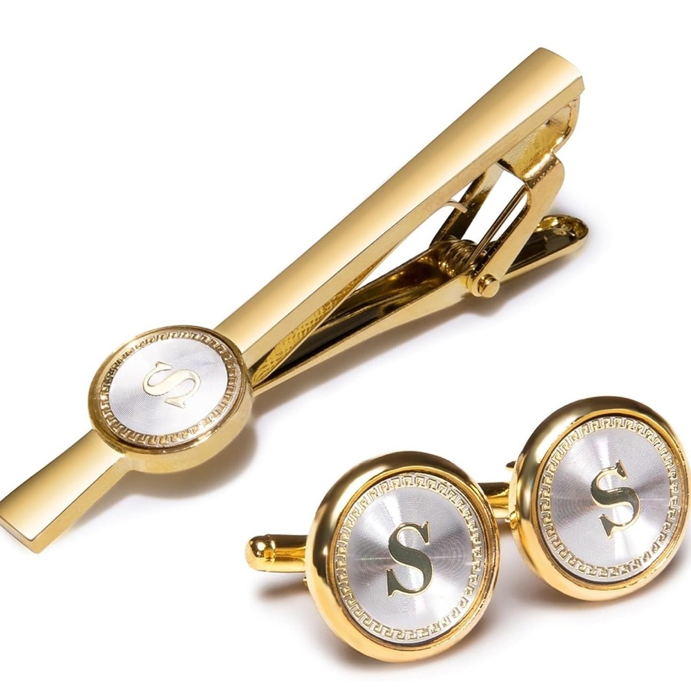 Gold and Silver Cuff Links Elegant Mens Cufflinks Tie Clip French Stylish